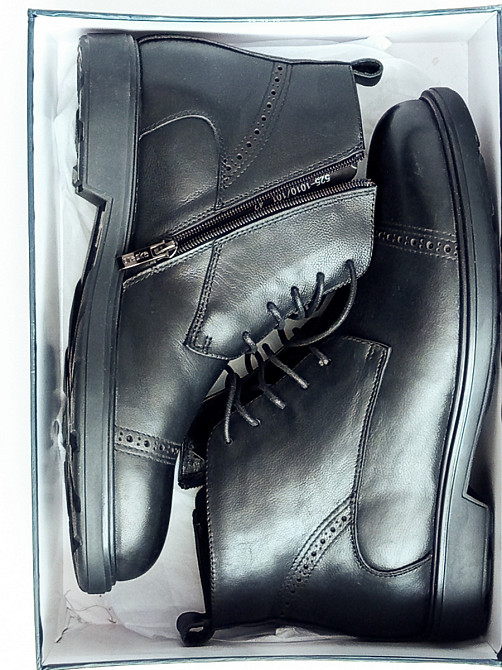 Чоловічі шкіряні зимові чобітки, черевики на хутрі чорні Braska Вышгород - изображение 2