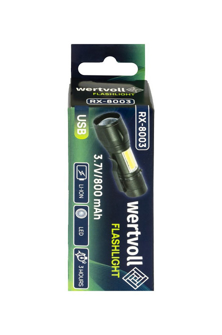 Фонарь с регулировкой фокуса WERTVOLL 3 режима LED/COB LED Li-ion 800 mAh/t 8000 K/100 lum AL 91х26  Харьков - изображение 8