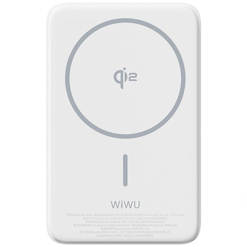 Портативное ЗУ Power Bank WIWU Wi-P031 Magnetic с БЗУ Qi2 30W 10000 mAh Херсон - зображення 1