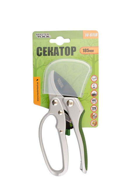 Секатор садовый MASTERTOOL с наковальней храповый 185 мм ручки из алюминия с покрытием TPR лезвие те Харків - зображення 2