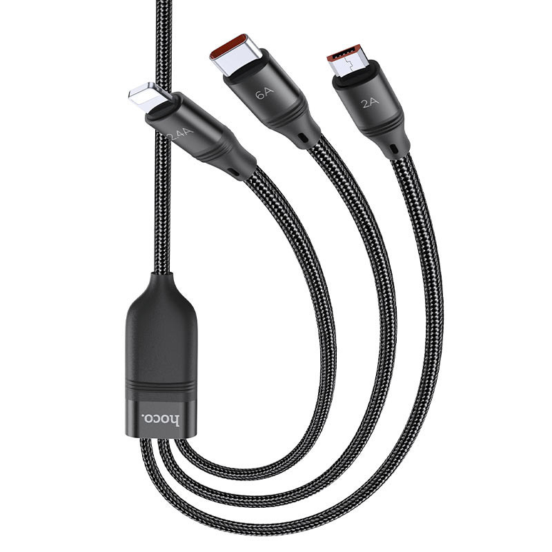 Дата кабель Hoco U104 Ultra 6A 3in1 Lightning-MicroUSB-Type-C (1.2m) Херсон - зображення 2