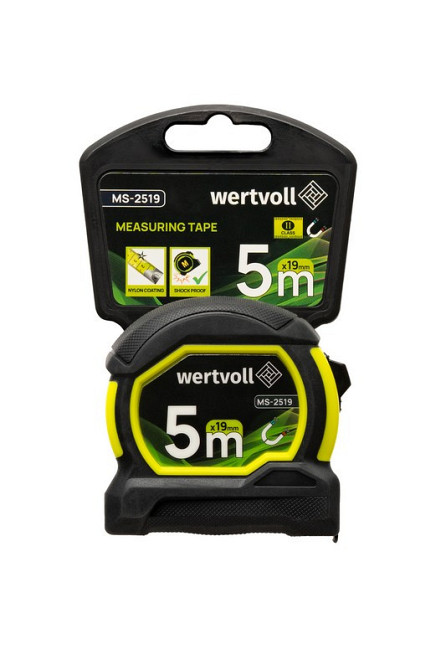 Рулетка WERTVOLL 5 м х 19 мм с магнитами фиксатор полотна покрытие TPR нейлоновое покрытие MS-2519 Харків - зображення 7