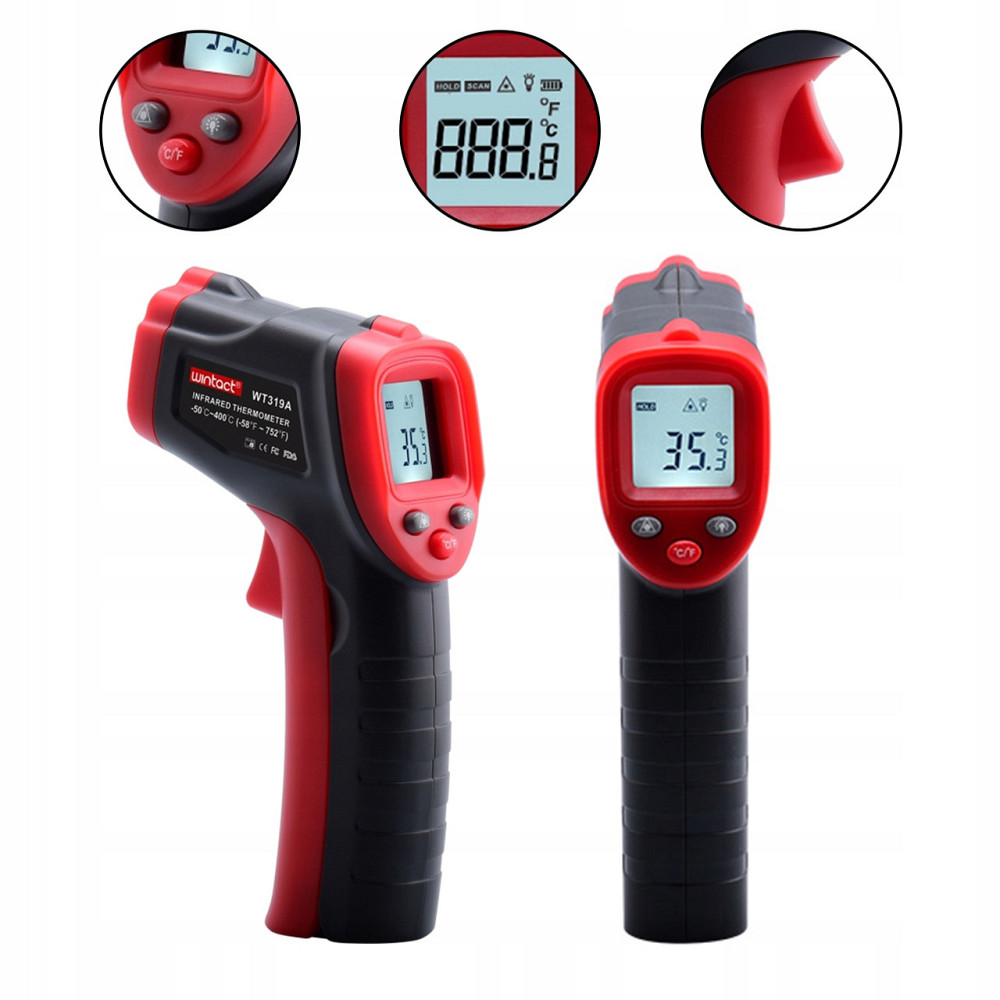 Бесконтактный инфракрасный термометр (пирометр)  -50-400°C, 12:1, EMS=0,95  WINTACT WT319A Харків - зображення 1
