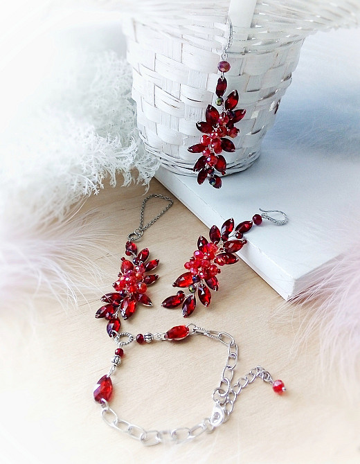 Червона калина комплект прикрас сережки слейв браслет діадема кулон червоний Луцк - изображение 2