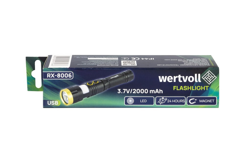 Фонарь магнитный WERTVOLL 8 режимов LED+WHITE/RED/BLUE IP44 Li-ion 2000 mAh/t 7000 K/300 lum AL 157х Харьков - изображение 7