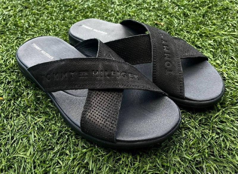 Мужские кожаные  летние шлепанцы-сланцы Tommy Hilfiger Black Київ - зображення 6