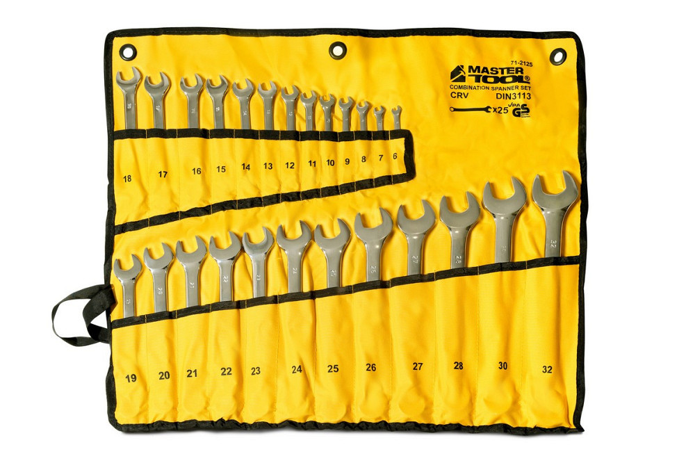 Ключи рожково-накидные MASTERTOOL SATIN FINISH набор 25 шт ролл (6-28/30/32 мм) 31CRV3 DIN3113 71-21 Харків - зображення 2