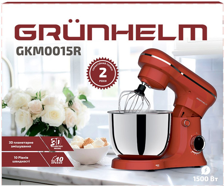Кухонная машина Grunhelm GKM0015R 1500 Вт красная Київ - зображення 3