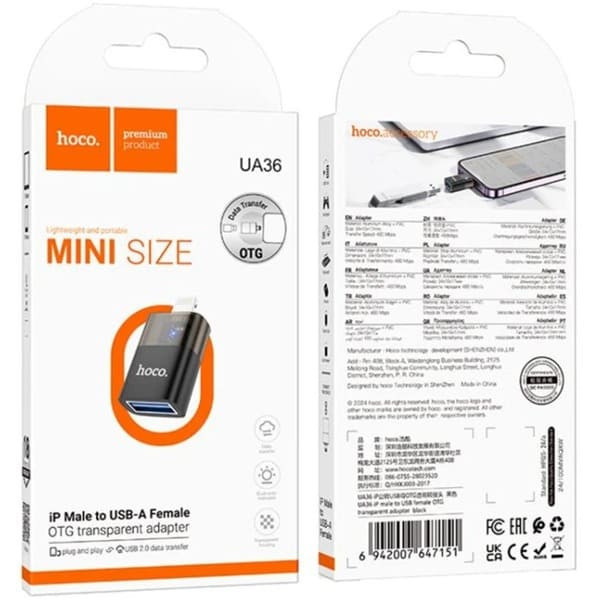 Адаптер Hoco UA36 Lightning male to USB female OTG Black Харків - зображення 3