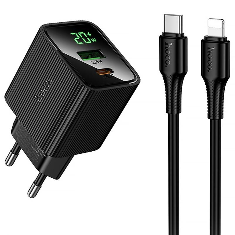 СЗУ Hoco CS83A Excellent with digital display PD20W+QC3.0 (1USB-A/1C) + кабель Type-C to Lightning Херсон - изображение 1