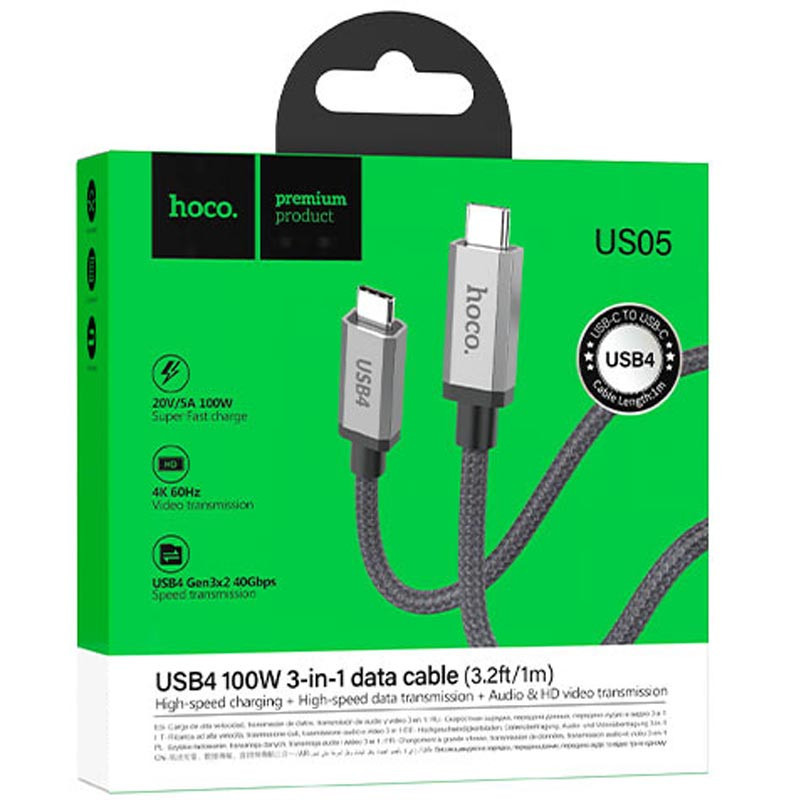 Дата кабель Hoco US05 Type-C to Type-C 100W USB4 40Gbps (1m) Херсон - зображення 5