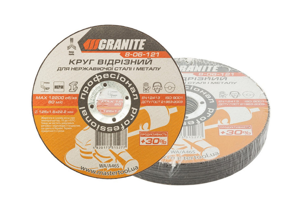 Диск абразивный отрезной для металла и нержавеющей стали GRANITE PROFI +30 125х1.6х22.2 мм 10 шт 8-0 Харьков - изображение 1