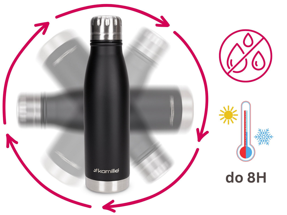Термос-бутылка Kamille 500 мл из нержавеющей стали черный КМ 2037 Одесса - изображение 7