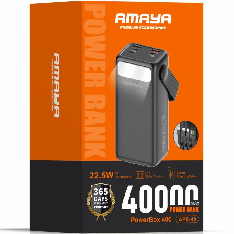 Портативное ЗУ Power Bank Amaya APB-40 22.5W flashlight with cable 40000 mAh Херсон - изображение 2