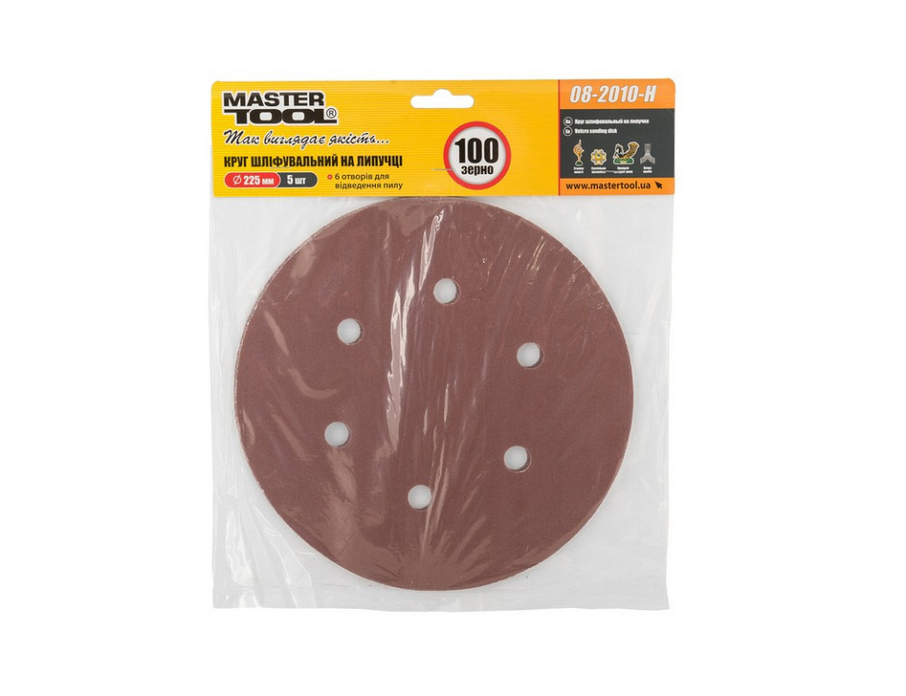 Круг шлифовальный на липучке MASTERTOOL 225 мм/6 отв P100 набор 5 шт 08-2010-H Харків - зображення 4