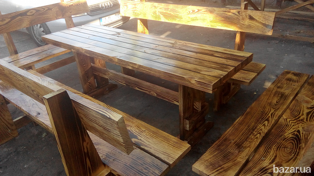 Стол из дерева. Лавка из дерева. Садовый комплект. Мебель на дачу. Дачный комплект мебели. Київ - зображення 3