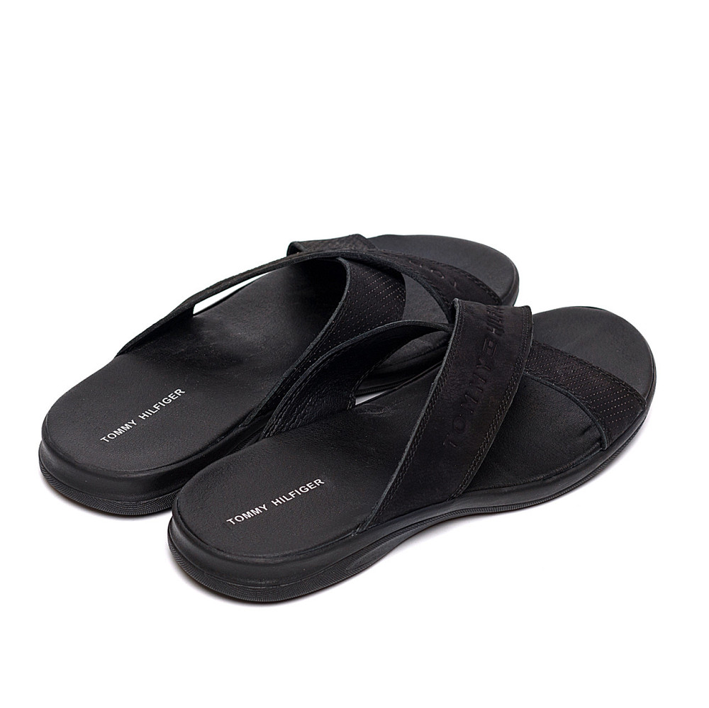 Мужские кожаные  летние шлепанцы-сланцы Tommy Hilfiger Black Київ - зображення 2