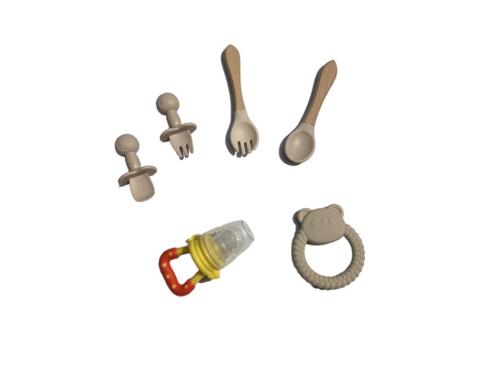 Детский силиконовый набор посуды для кормления кофейный 12 предметов Киев - изображение 5