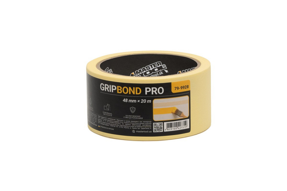 Лента малярная универсальная MASTERTOOL GripBond Pro 48 мм×20 м желтая 79-9928 Харків - зображення 2