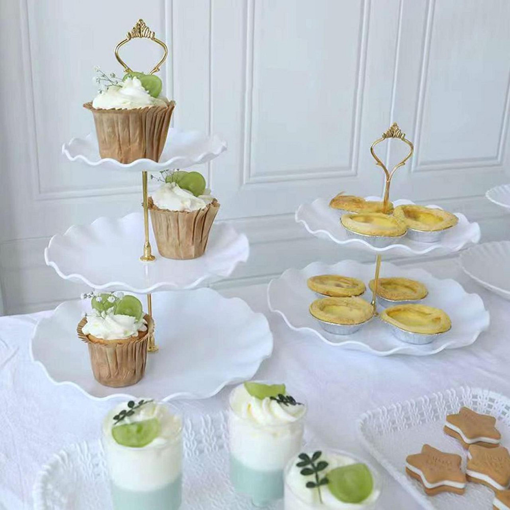 Подставка 3-ярусная Leeseph для десертов, фруктов и бутербродов белая с золотом Одеса - зображення 7