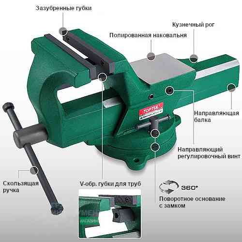Тиски слесарные с наковальней 100мм 4" TOPTUL поворотные кованые DJAD0104 Харків