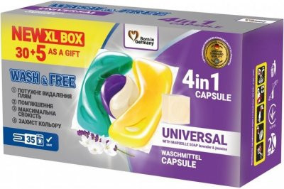 Капсулы для стирки универсальные с жасмином и лавандой и марсельским мылом Wash Free 726544 35 шт Киев - изображение 1