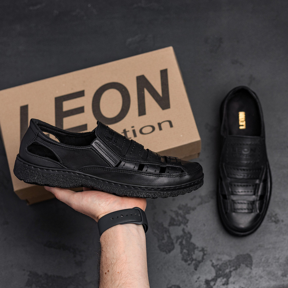 Мужские кожаные летние туфли Leon  Black Киев - изображение 8