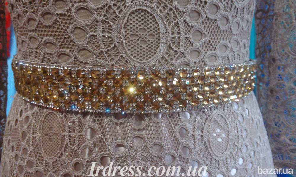 Бежевое вечернее платье с рукавами Київ - зображення 6