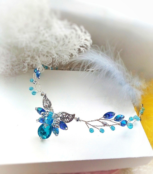 Ельфійський лотос діадема блакитний аквамарин обідок вінок гілка ельф косплей Луцк - изображение 3