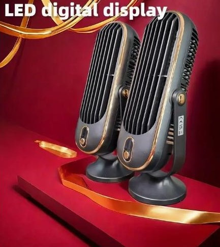 Портативний двомоторний USB-вентилятор із LED-дисплеєм, 5 швидкостей, до 5 годин роботи Київ - зображення 3