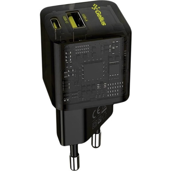 Мережевий зарядний пристрій Gelius Genesis GP-HC055 30W GaN USB+Type-C Transparent Black (Код товару Харків - зображення 1