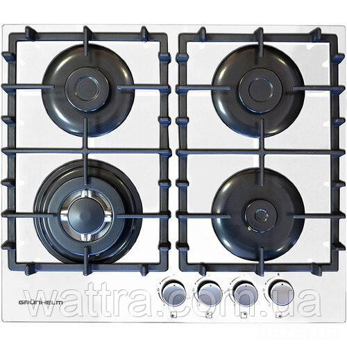 Газовая варочная поверхность GRUNHELM GPG 6254 WF (4 конфорки, чугун, закаленное стекло, белая) Київ - зображення 1