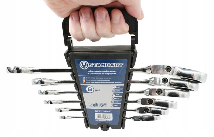 Набор ключей комбинированных с трещоткой и шарниром 8,10,13,14,17,19мм 6ед. на холдере  СТАНДАРТ NFG Харків - зображення 2