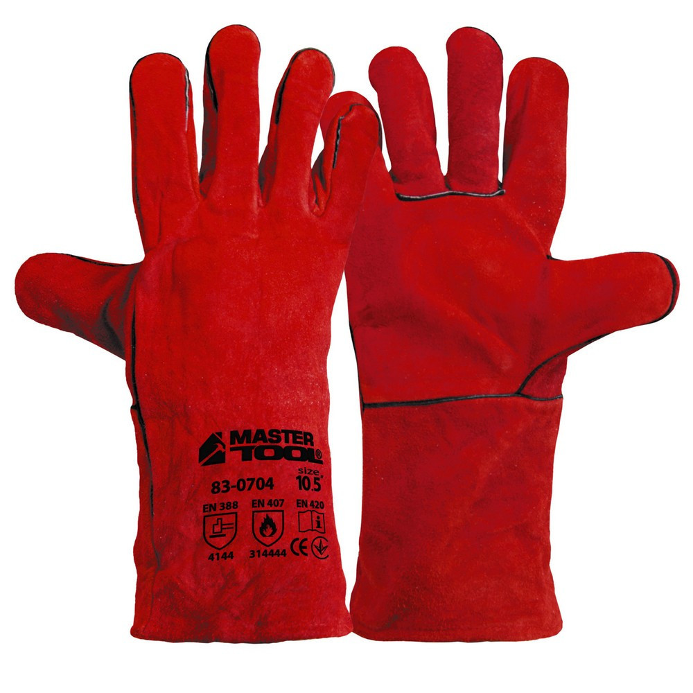 Перчатки краги сварщика MASTERTOOL замшевые 10.5" 350 мм подвес красные 83-0704 Харків - зображення 1