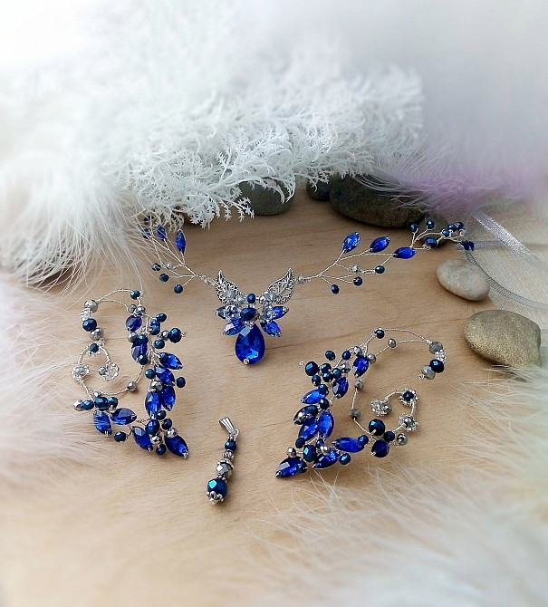 Ельфійська діадема тіара корона синій срібний на чоло обруч гілка косплей фотосесія тематична вечірк Луцк - изображение 5