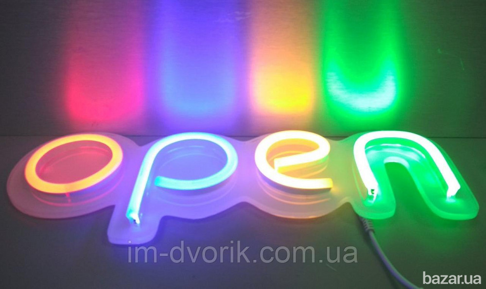 Неонова Led вивіска OPEN (відкрито) з кольоровими буквами 40х13 см зі зміною яскравості Киев - изображение 2