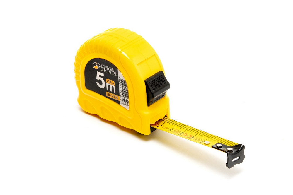 Рулетка MASTERTOOL 5 м х 19 мм фиксатор полотна кнопка STOP противоскользящий крючок 65-2105 Харків - зображення 1