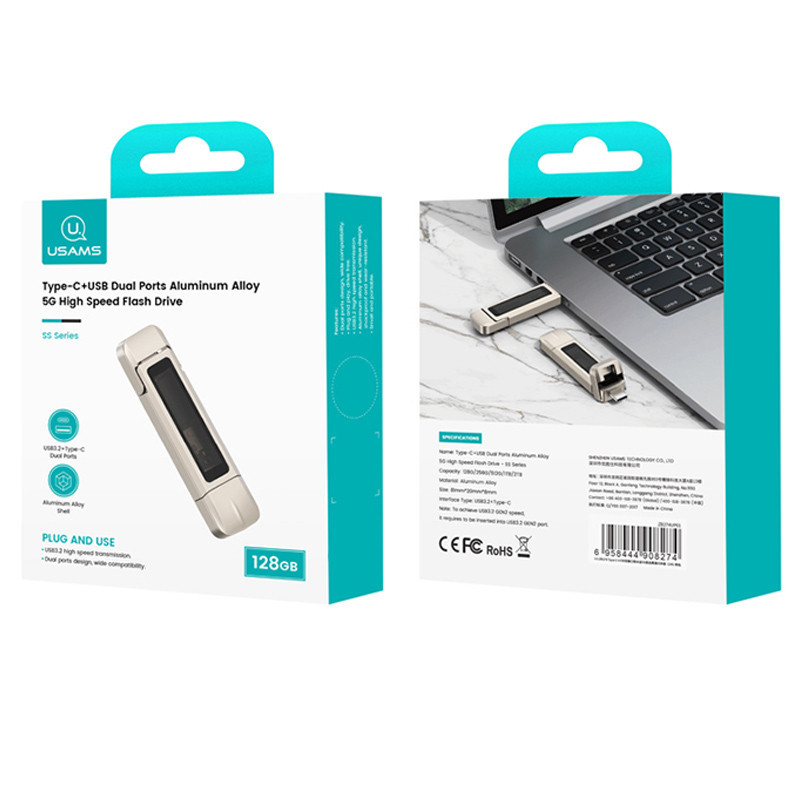 Флеш-накопитель Usams US-ZB274 2in1 USB 3.2 + Type-C GEN1 Dual Ports Aluminum Alloy 5G – 128GB Херсон - изображение 6