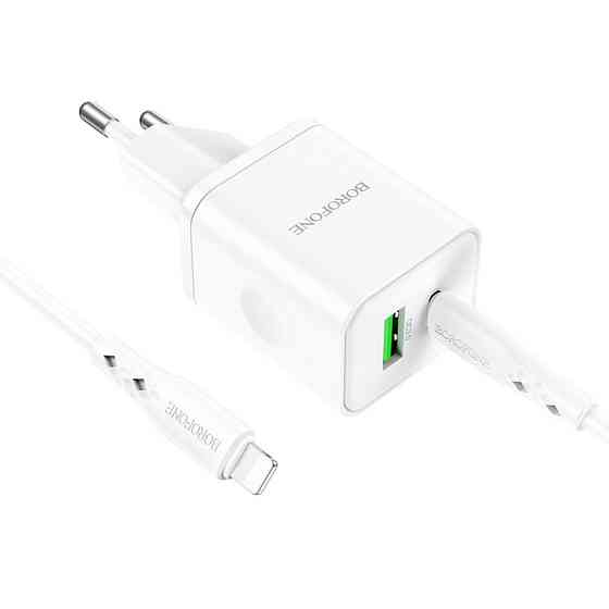 СЗУ Borofone BN7 PD20W+QC3.0 (1USB-A/1C) + кабель Type-C to Lightning Херсон