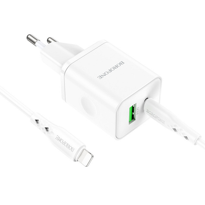 СЗУ Borofone BN7 PD20W+QC3.0 (1USB-A/1C) + кабель Type-C to Lightning Херсон - зображення 3