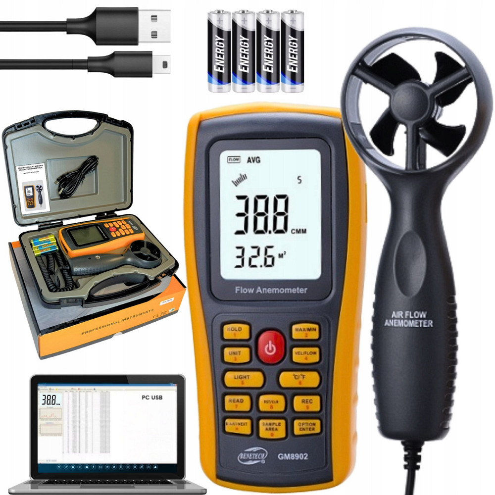 Анемометр-термометр USB 0,3-45м/с, 0-45°C BENETECH GM8902 Харьков - изображение 4