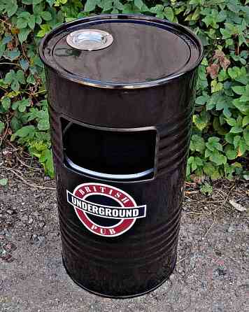 Урна з попільничкою 100 л з металевої бочки з нанесенням логотипу вашого бізнесу Київ