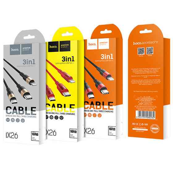 Дата кабель Hoco X26 Xpress 3in1 USB to Lightning/Type-C/MicroUSB 2A (1.2m) Херсон