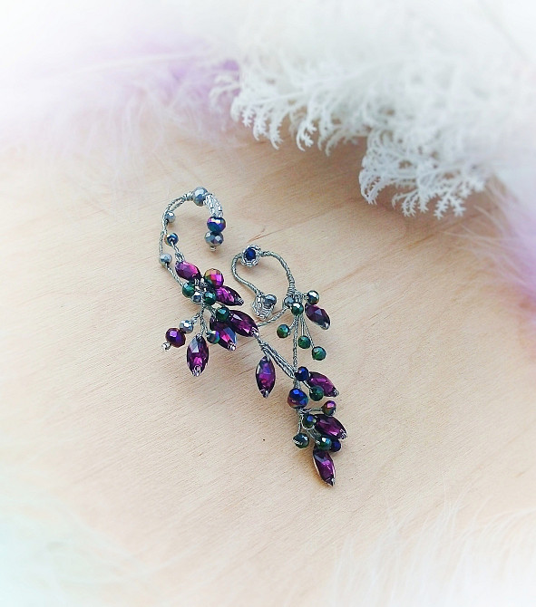 Паросток росток ельфійські каффи зелений аметист бузковий накладні вушка без проколів кліпс Луцк - изображение 1