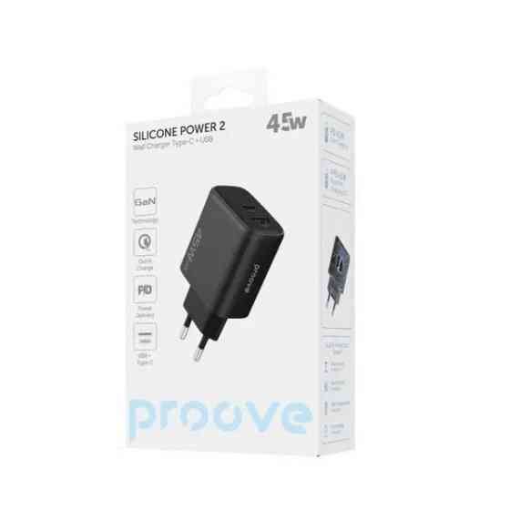 Мережевий зарядний пристрій Proove Silicone Power 2 45W (Type-C + USB) Black (WCSP24110001) Харків