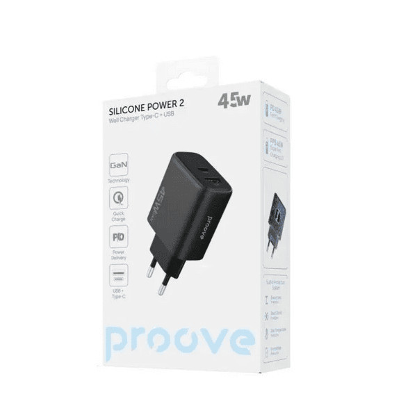Мережевий зарядний пристрій Proove Silicone Power 2 45W (Type-C + USB) Black (WCSP24110001) Харків - зображення 5
