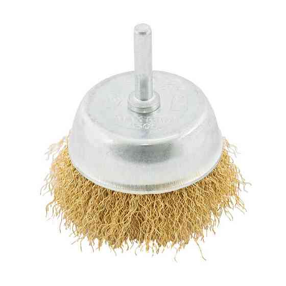 Щетка торцевая MASTERTOOL из латунированной рифленой проволоки Ø 75 мм со стержнем ¼" 19-7407 Харьков