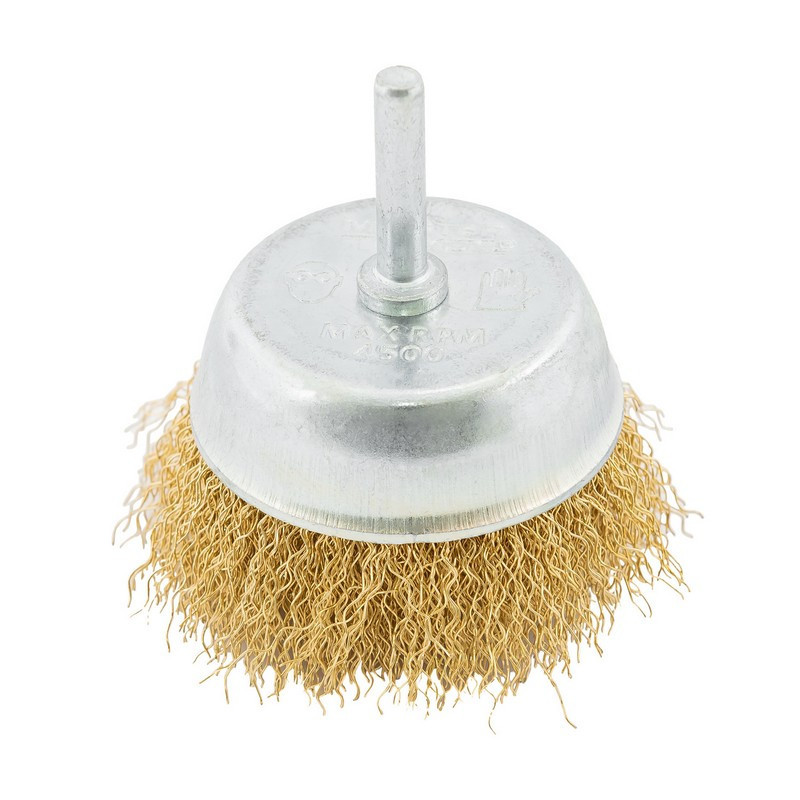 Щетка торцевая MASTERTOOL из латунированной рифленой проволоки Ø 75 мм со стержнем ¼" 19-7407 Харьков - изображение 1