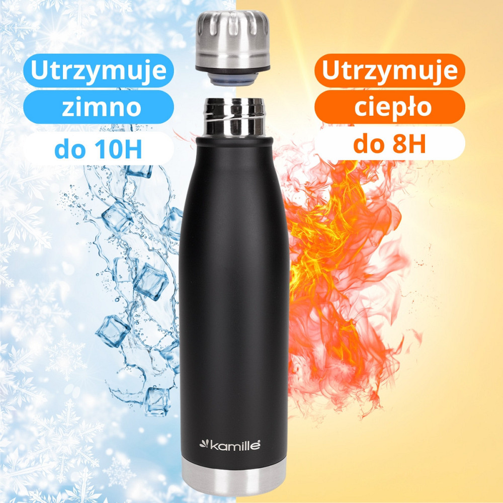 Термос-бутылка Kamille 500 мл из нержавеющей стали черный КМ 2037 Одесса - изображение 3