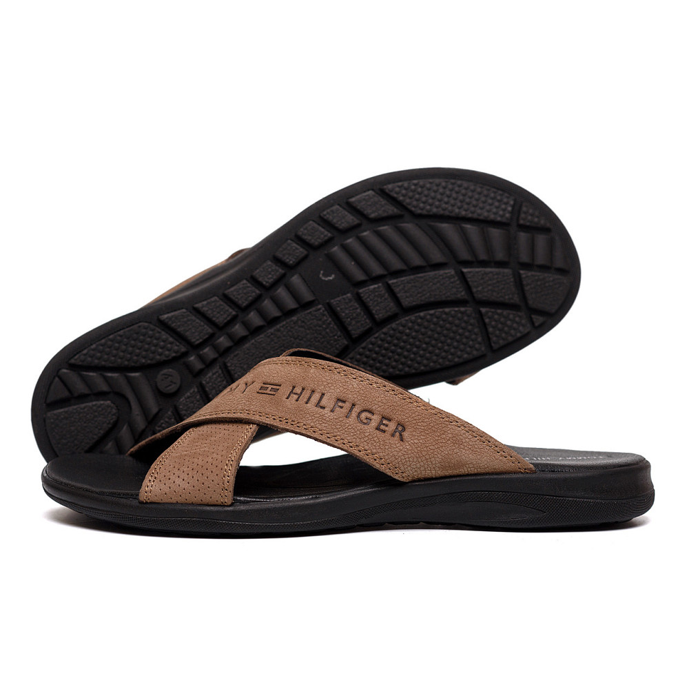 Мужские кожаные  летние шлепанцы-сланцы Tommy Hilfiger coffee Київ - зображення 11